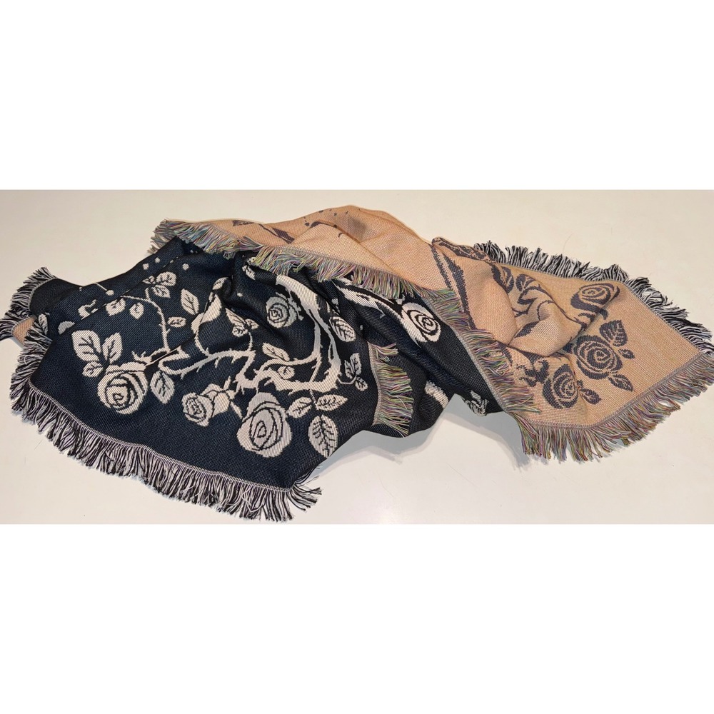 Skeleton Lovers Woven Tapestry Throw Blanket Celestial Roses Gothic Reversible